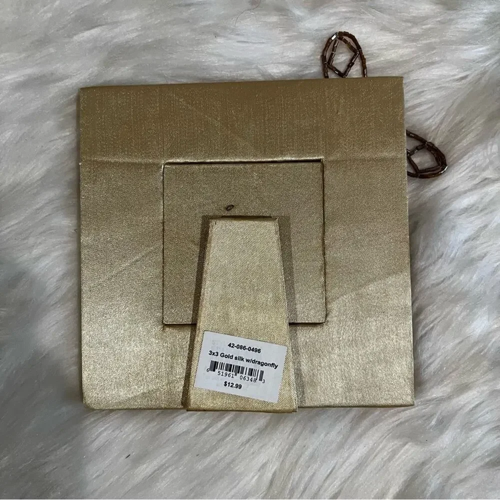NEW Fusion Pier One Silk Dragonfly 3x3 Square Picture Frame Set Chocolate Gold